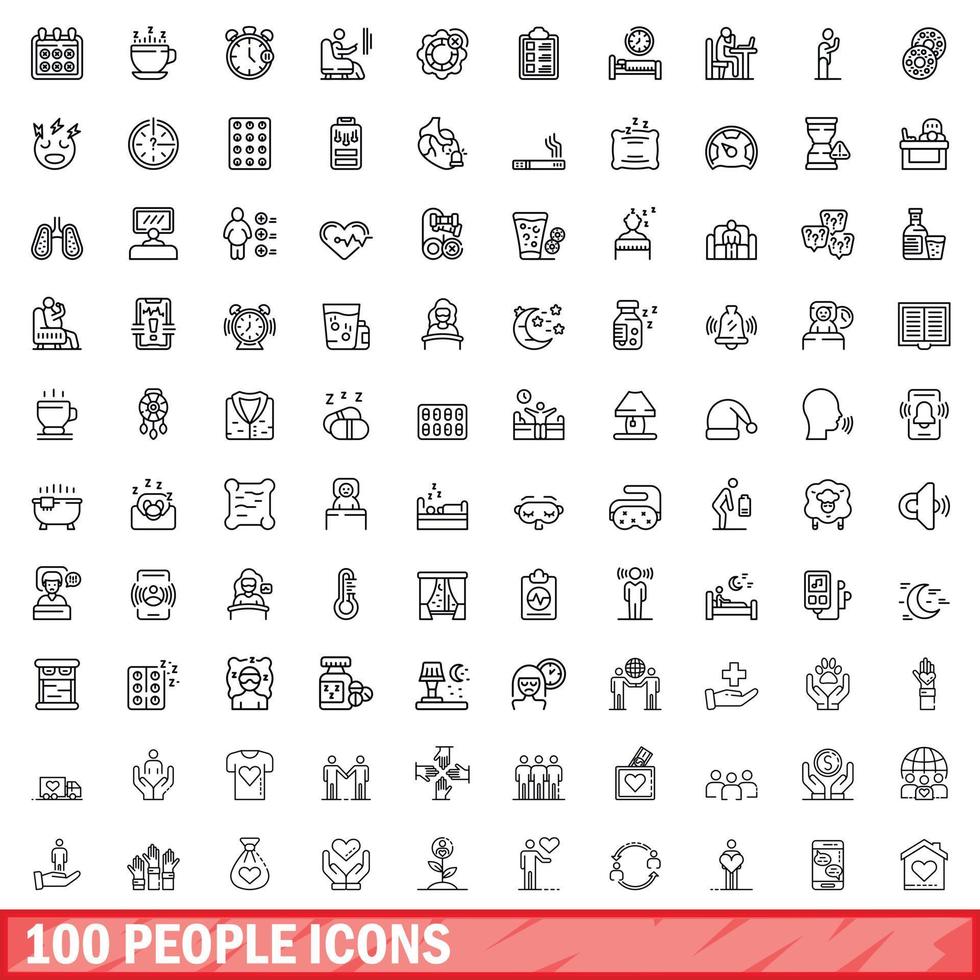 Conjunto de iconos de 100 personas, estilo de esquema vector