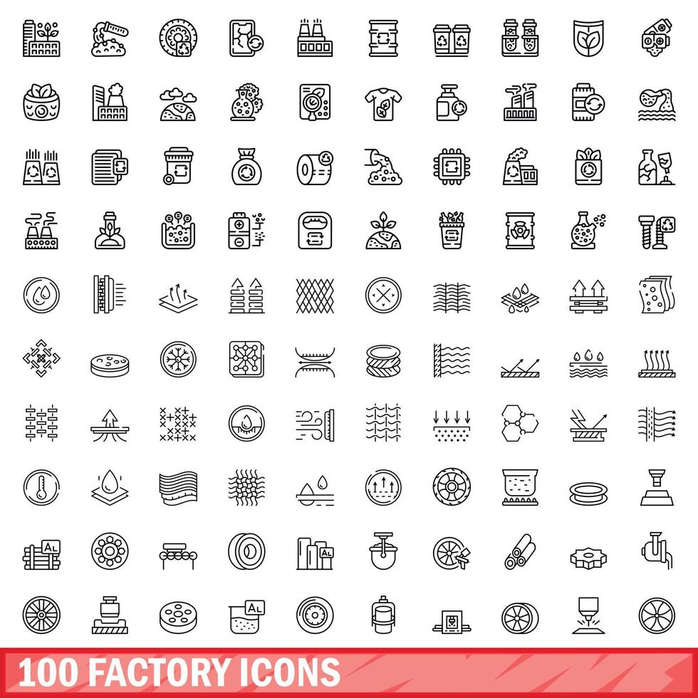 100 factory icons set, outline style vector