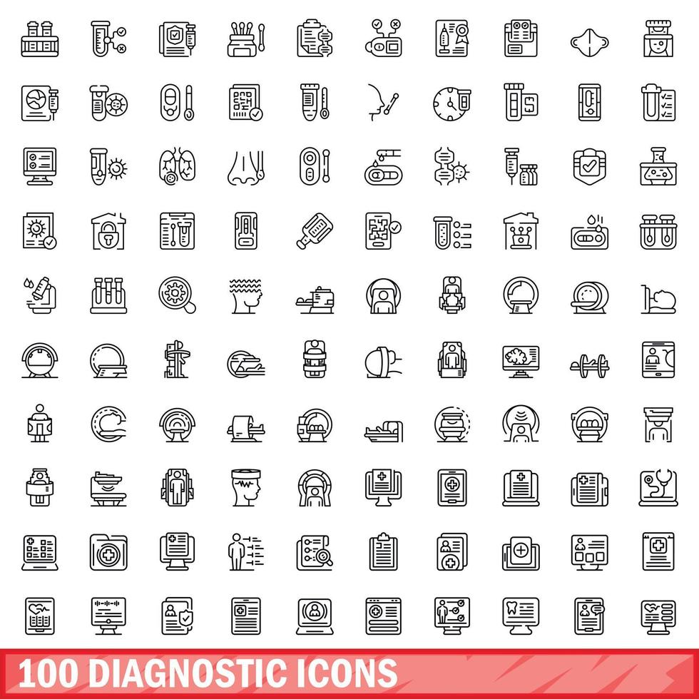 100 diagnostic icons set, outline style vector
