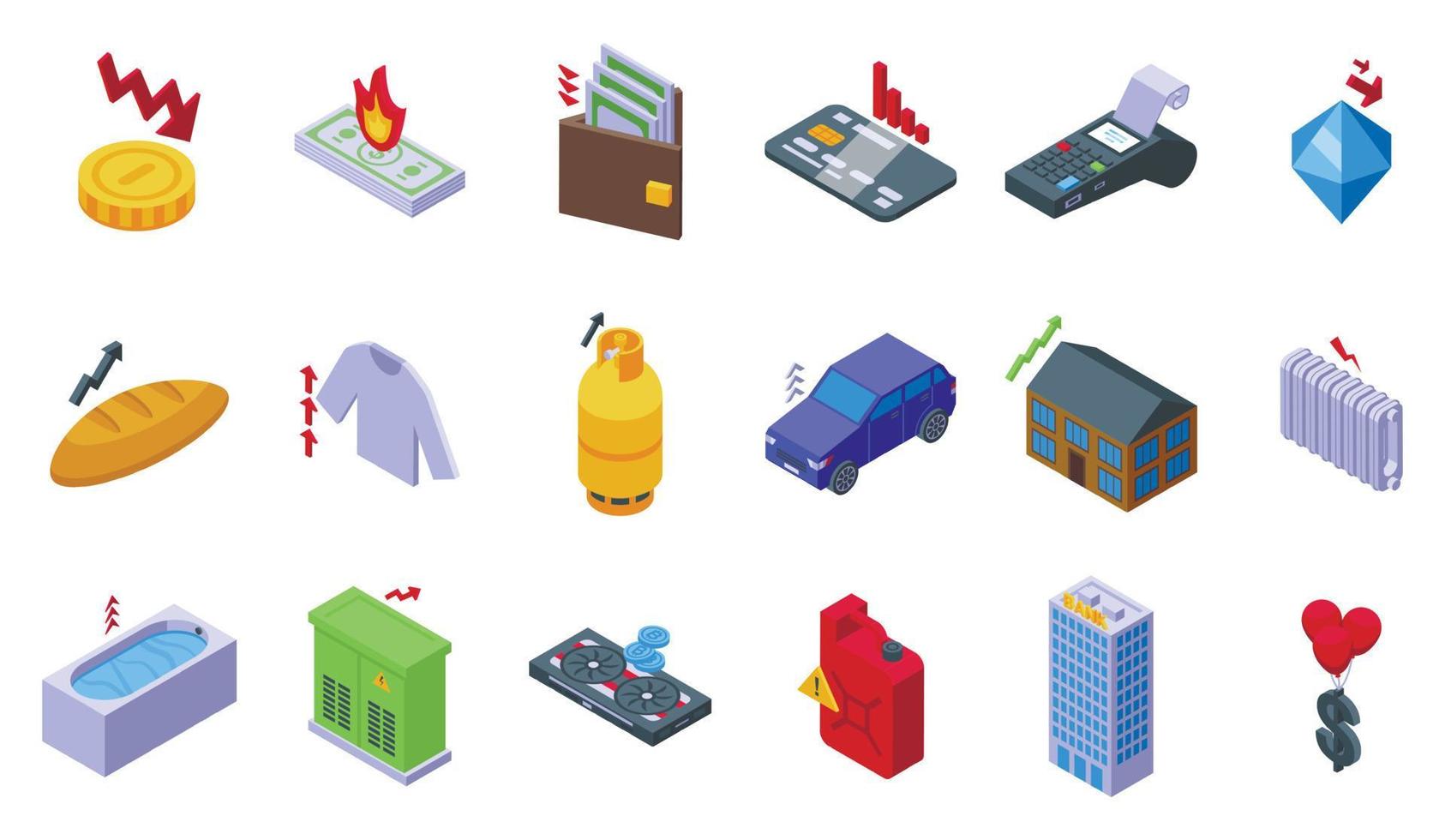 Inflation icons set isometric vector. Cost food vector