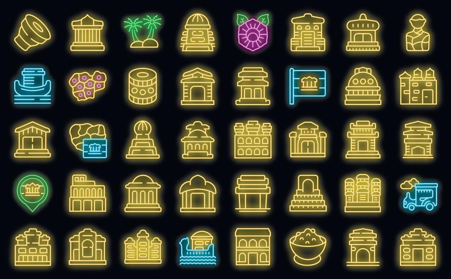 Cambodia icons set vector neon