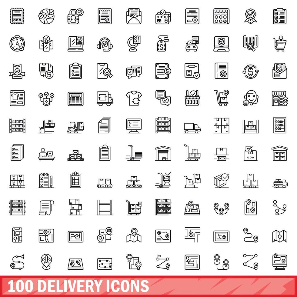 100 delivery icons set, outline style vector