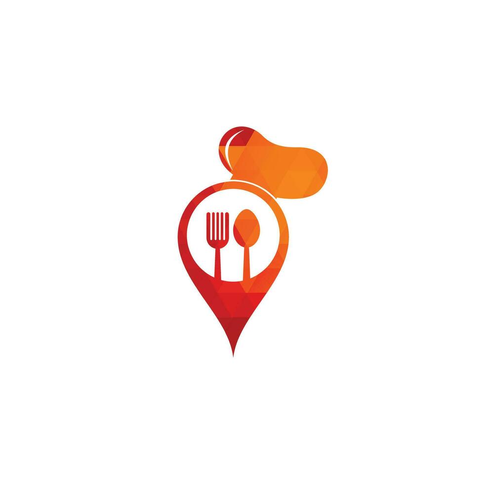 Chef Hat with Point Logo Design. Restaurant chef location positioning map logo navigation GPS icon. vector