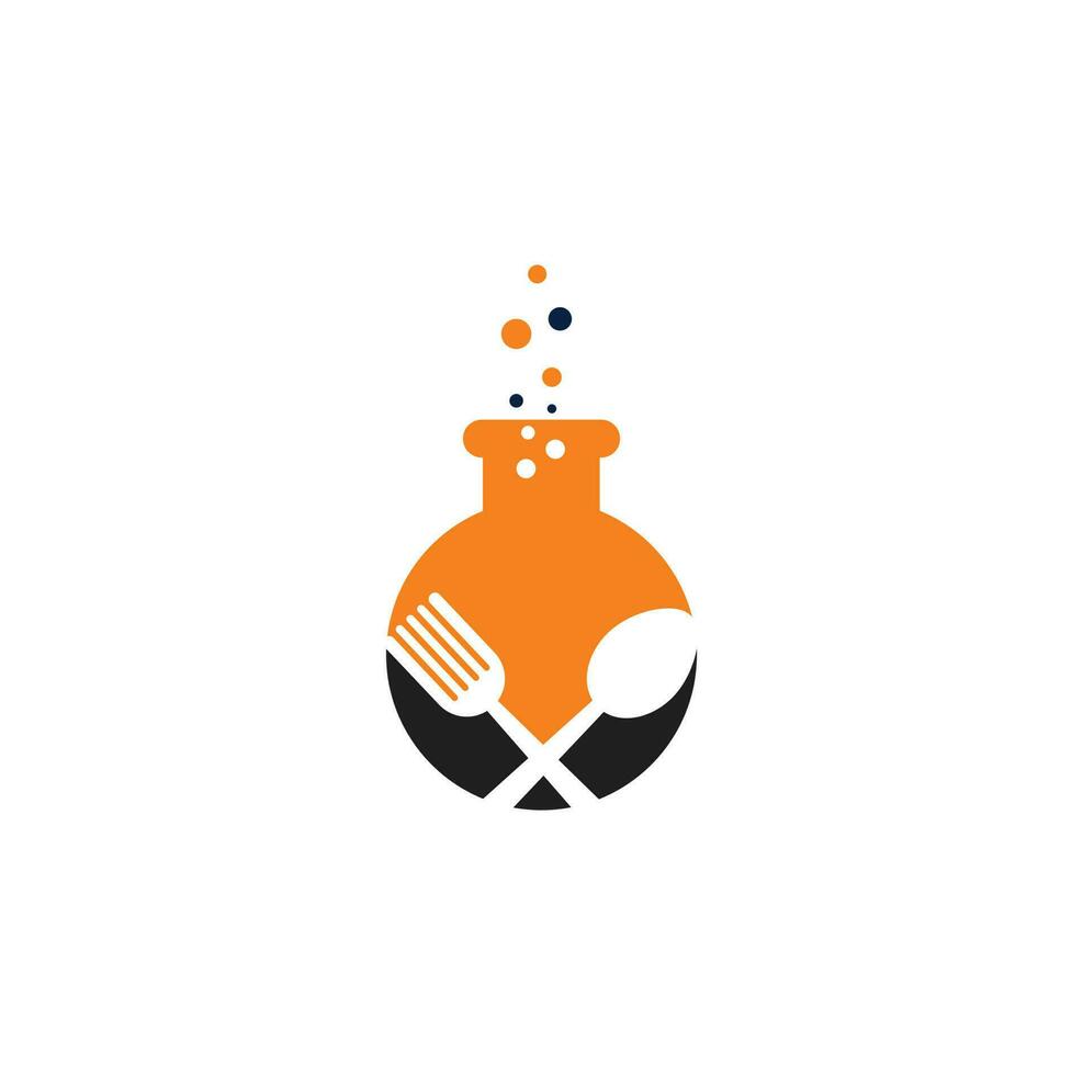 Food lab vector logo design. Lab test tube with fork and spoon.