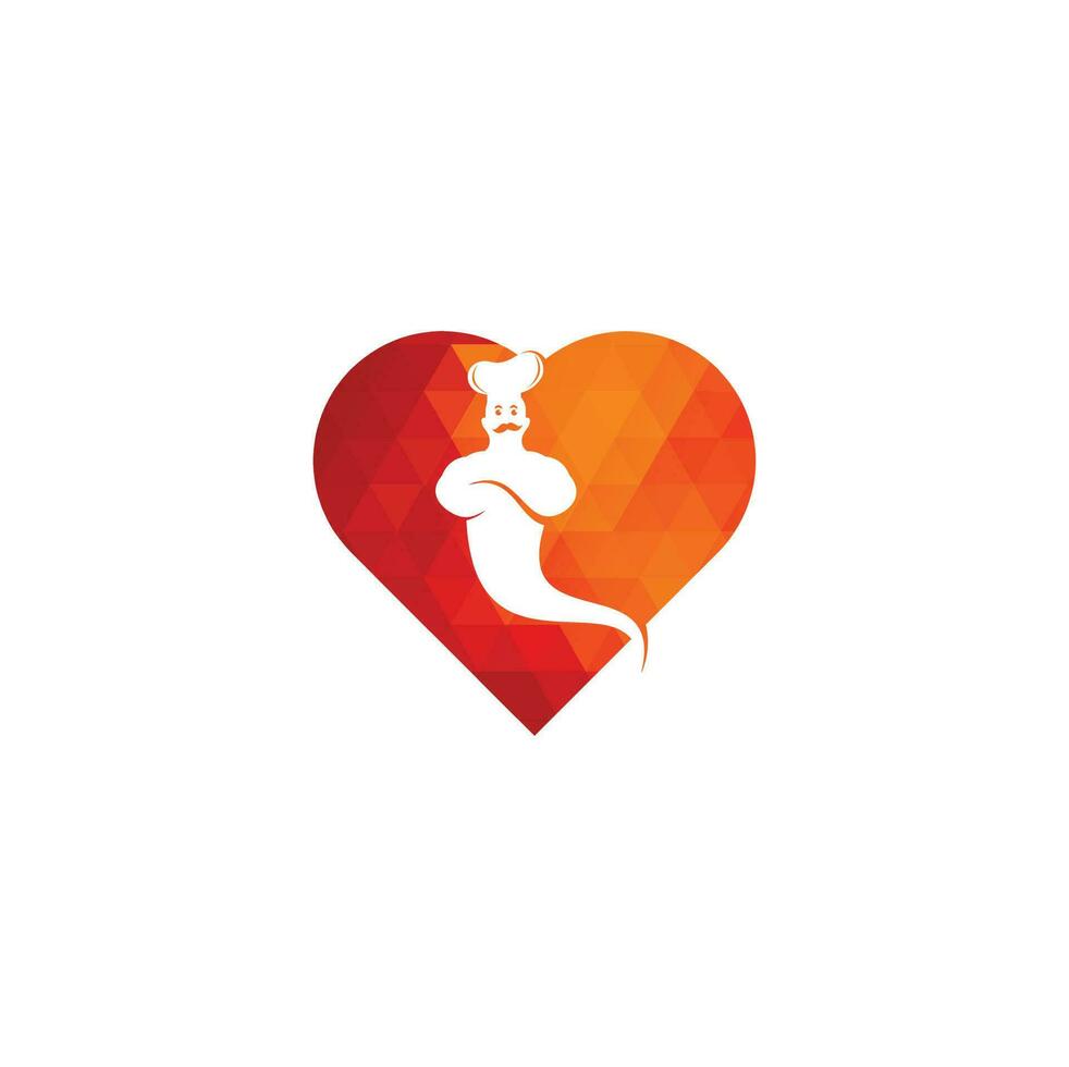 diseño de logotipo de concepto de forma de corazón de comida genie. diseño de logotipo de entrega de alimentos genio. vector