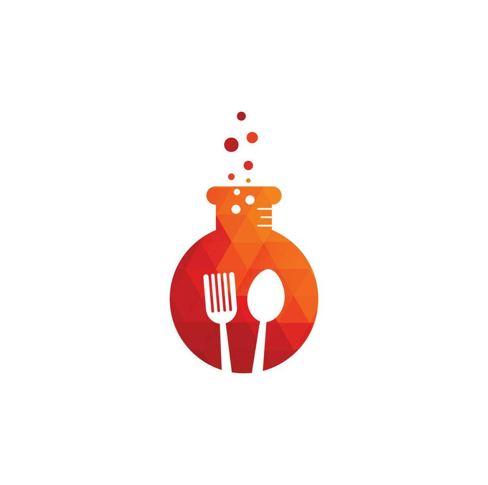 diseño de logotipo de vector de laboratorio de alimentos. tubo de ensayo de laboratorio con tenedor y cuchara.