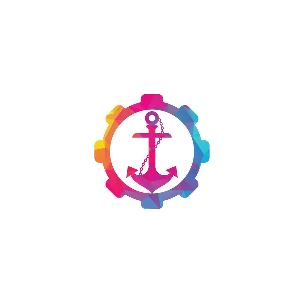 Anchor with rope gear shape logo design template. vector