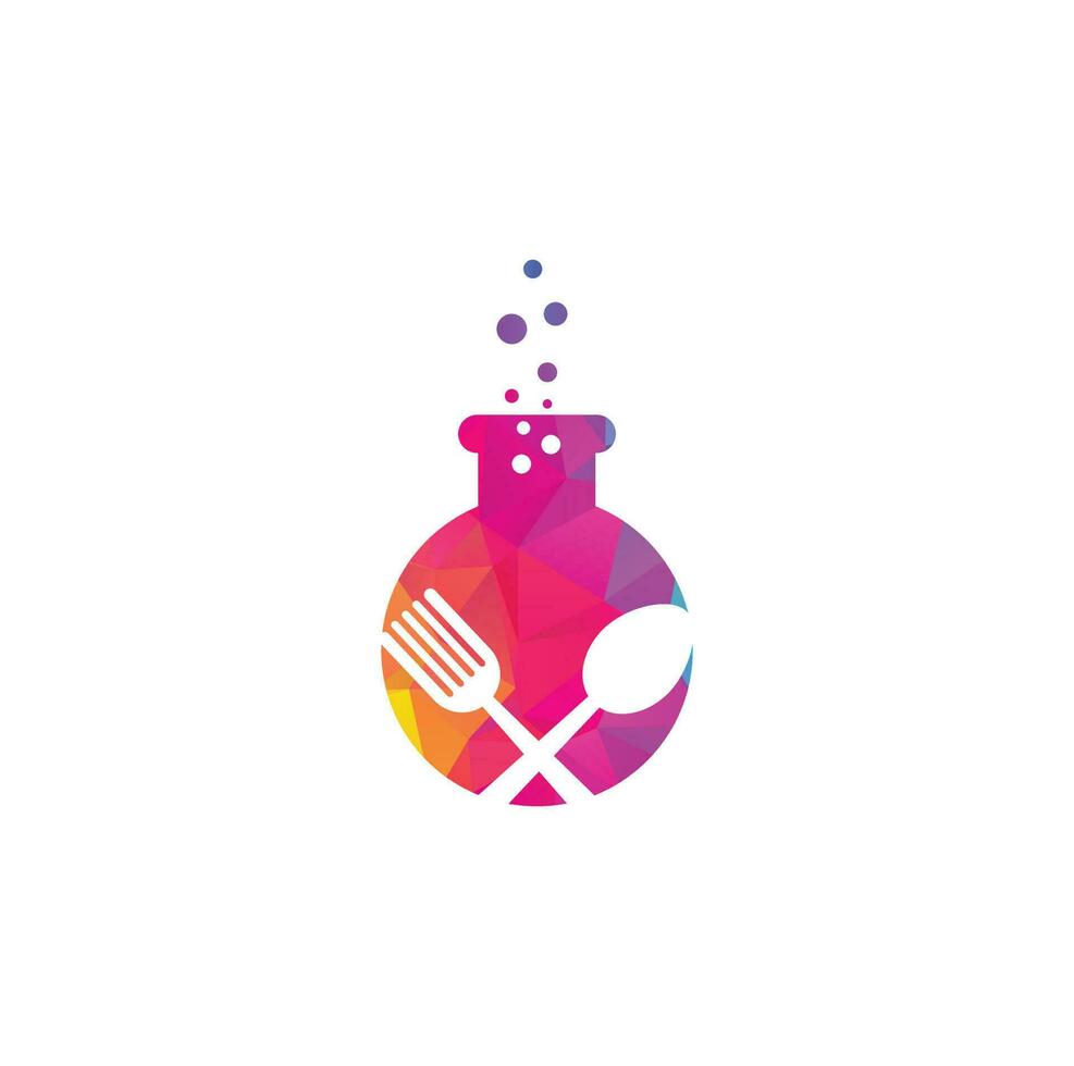 Food lab vector logo design. Lab test tube with fork and spoon.