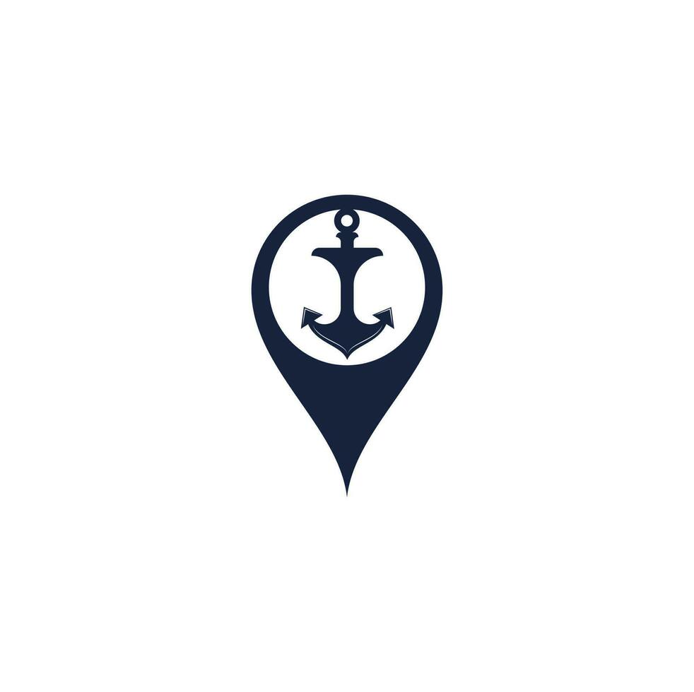 Anchor map pin shape concept vector logo design.