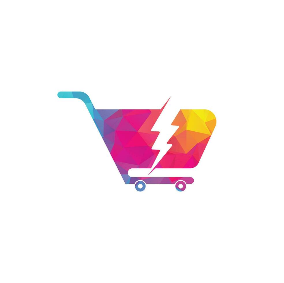 carrito de compras con icono de logotipo flash. carro trueno logo vector icono ilustración