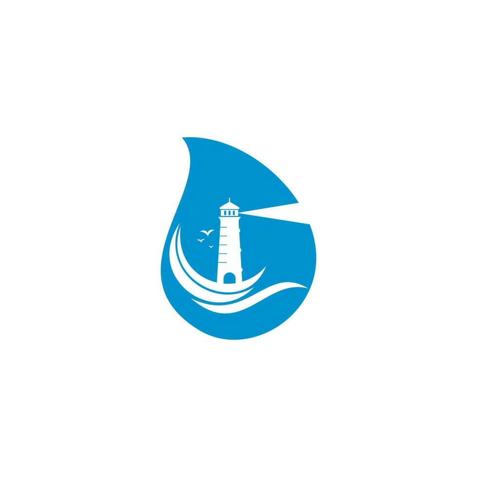 Lighthouse drop shape concept vector logo design. Waves Lighthouse icon logo design vector template illustration.
