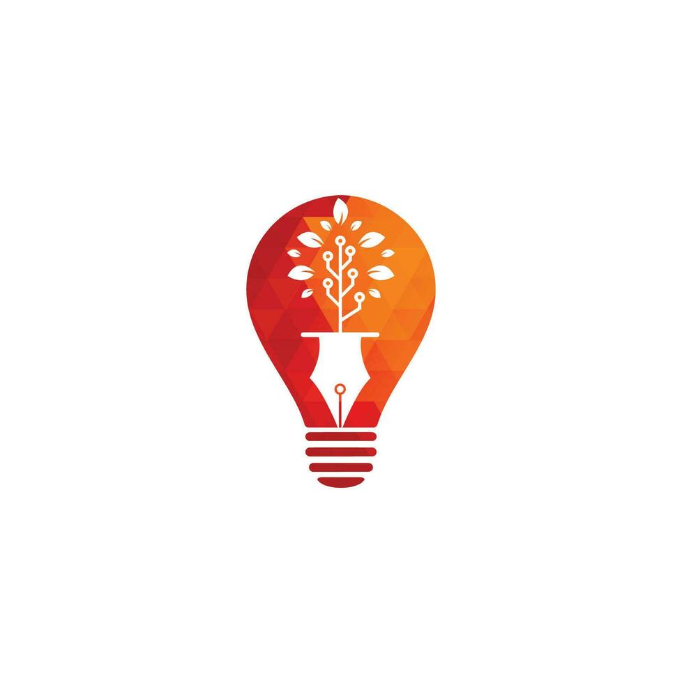 Tech Pen bulb shape concept Logo design. Tech pen with tech tree logo design template. vector