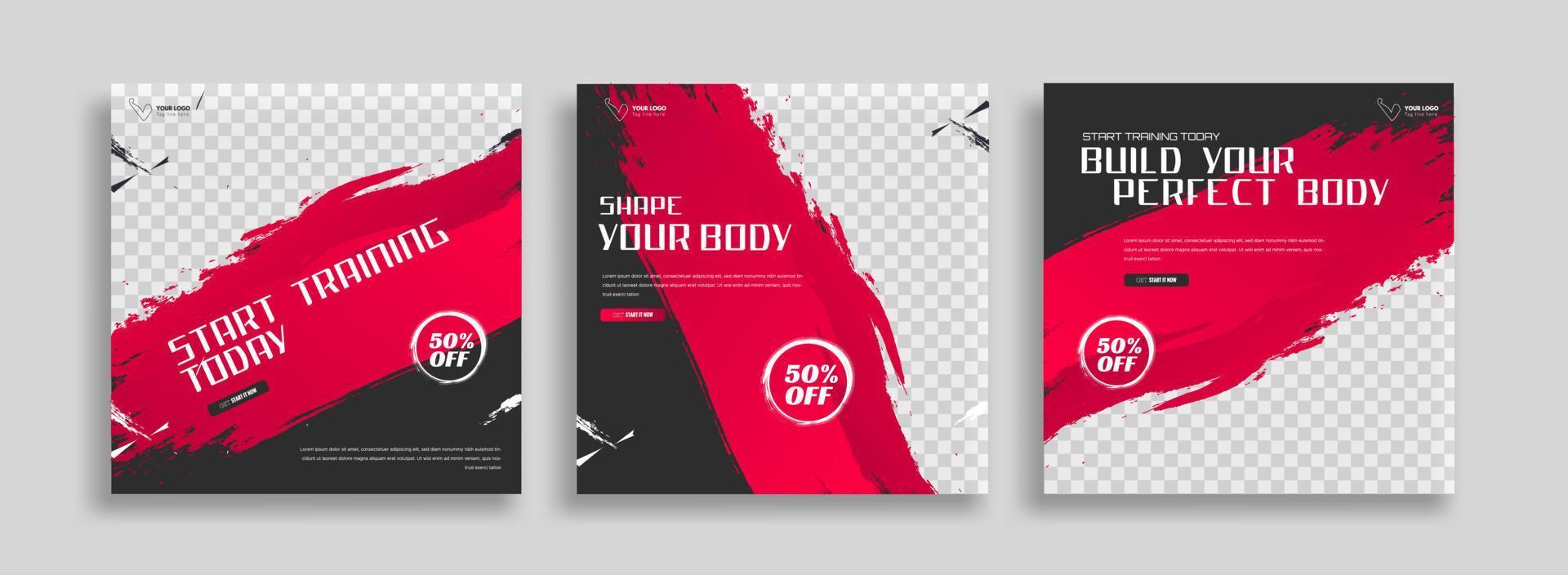 posts on social media vector illustration. Stylish graphics templates posts. dynamic abstractions typography photo. modern art paint and brush stains, fitness subjects gym. design frame post Template