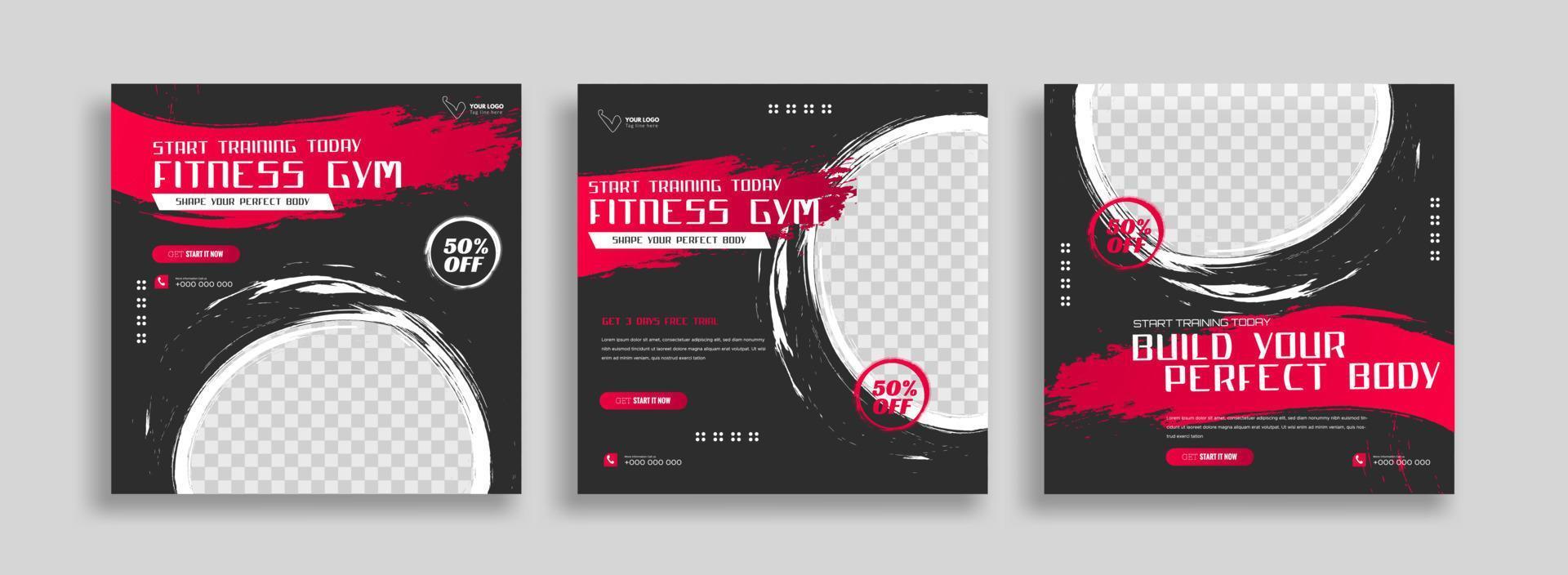 posts on social media vector illustration. Stylish graphics templates posts. dynamic abstractions typography photo. modern art paint and brush stains, fitness subjects gym. design frame post Template