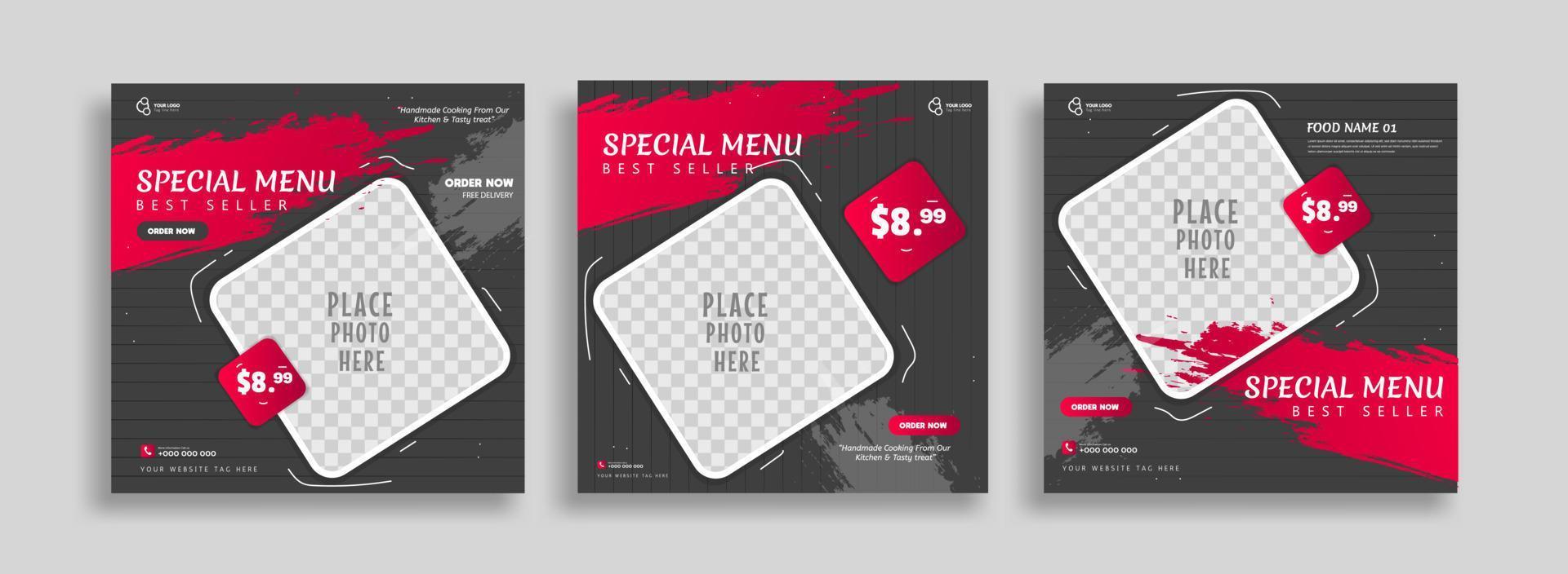 Creative food social media post template vector