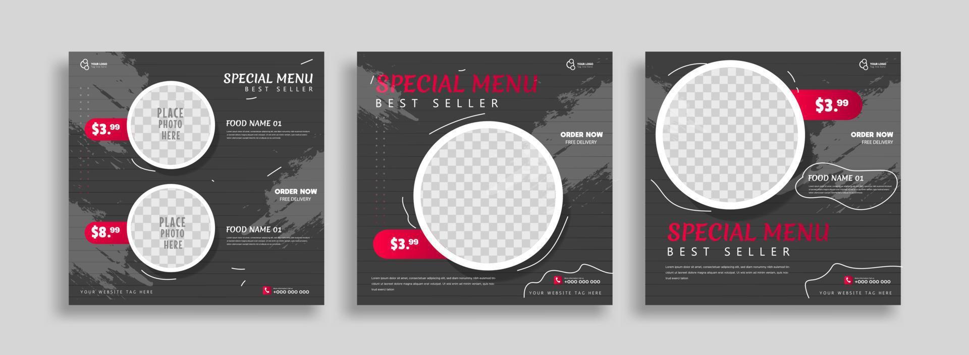 Creative food social media post template vector