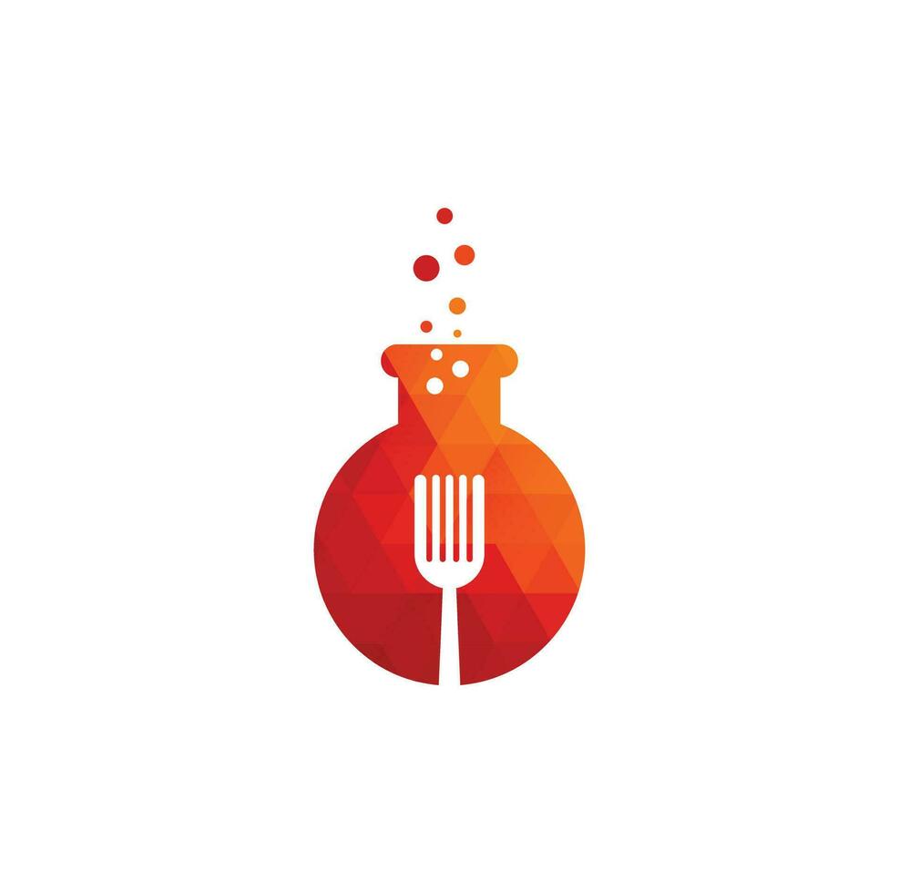 Food lab vector logo design. Lab test tube with fork and spoon.