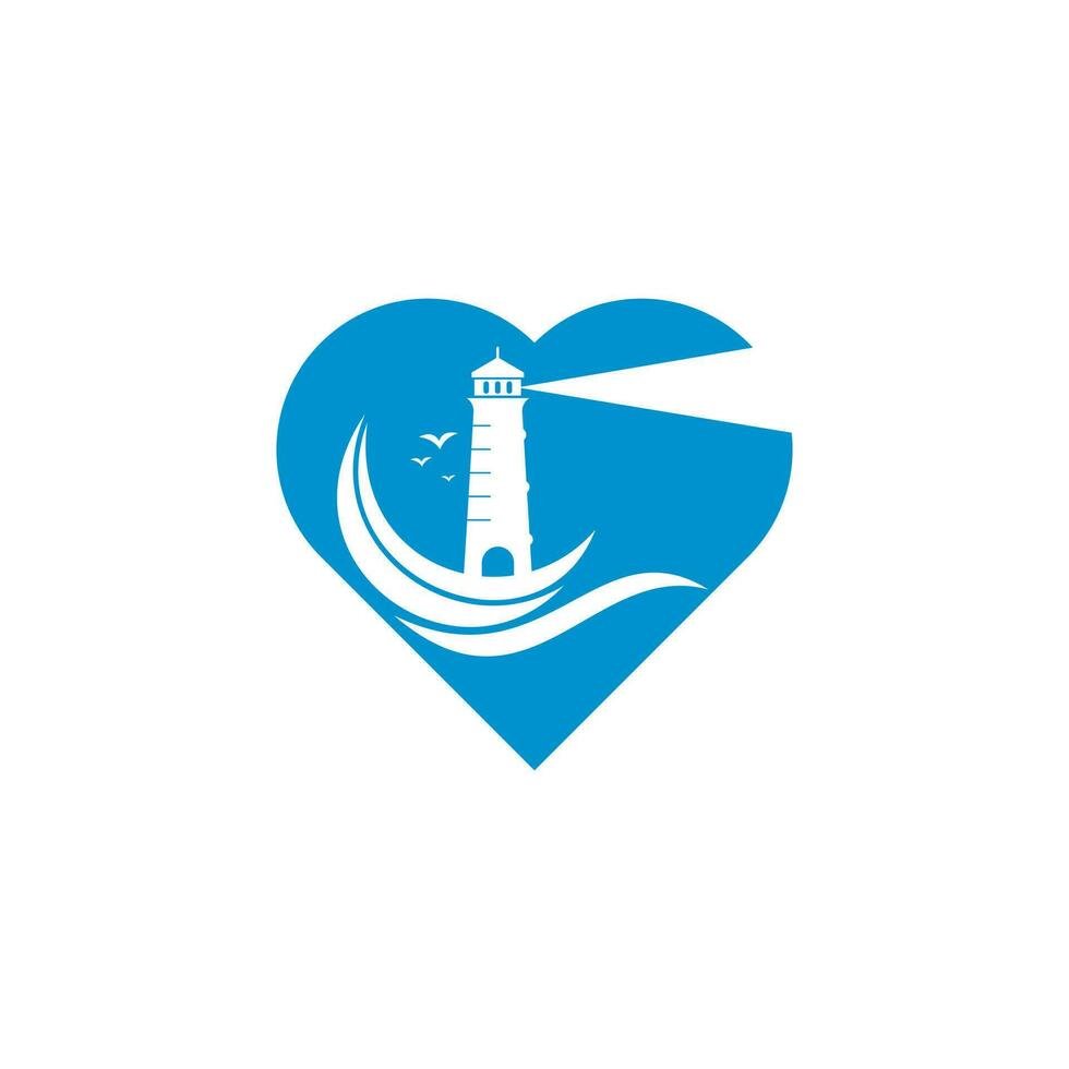 Lighthouse heart shape concept vector logo design. Waves Lighthouse icon logo design vector template illustration.