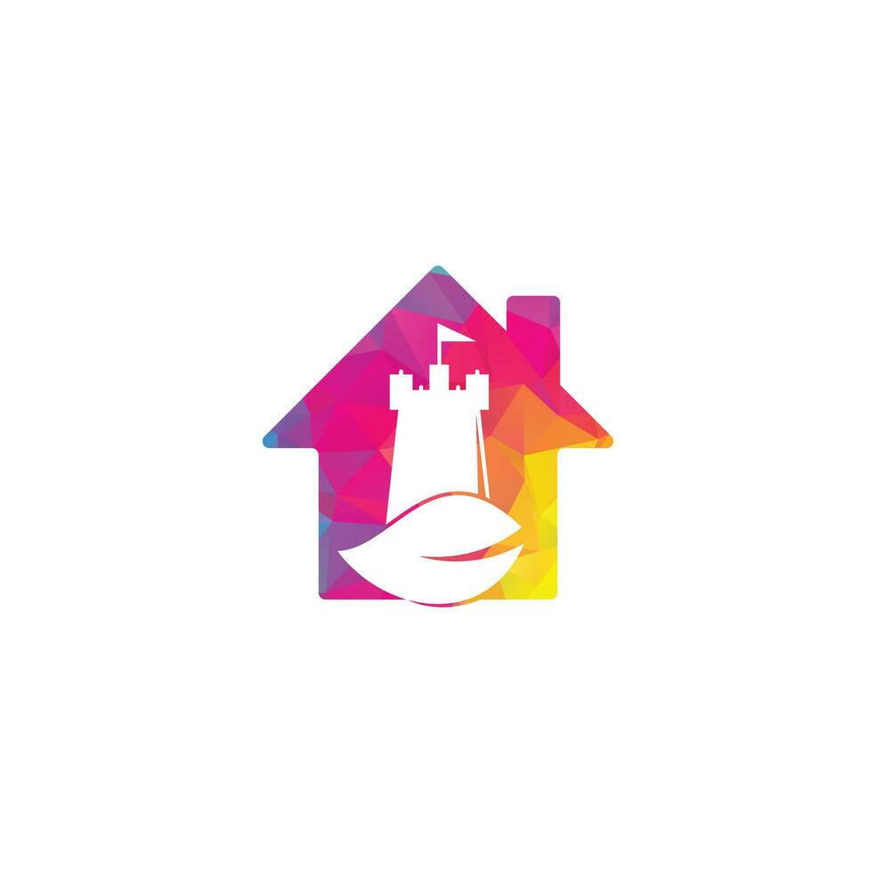 Castle and leaf house shape concept logo design. Tower and eco symbol or icon. Nature Castle logo designs concept vector