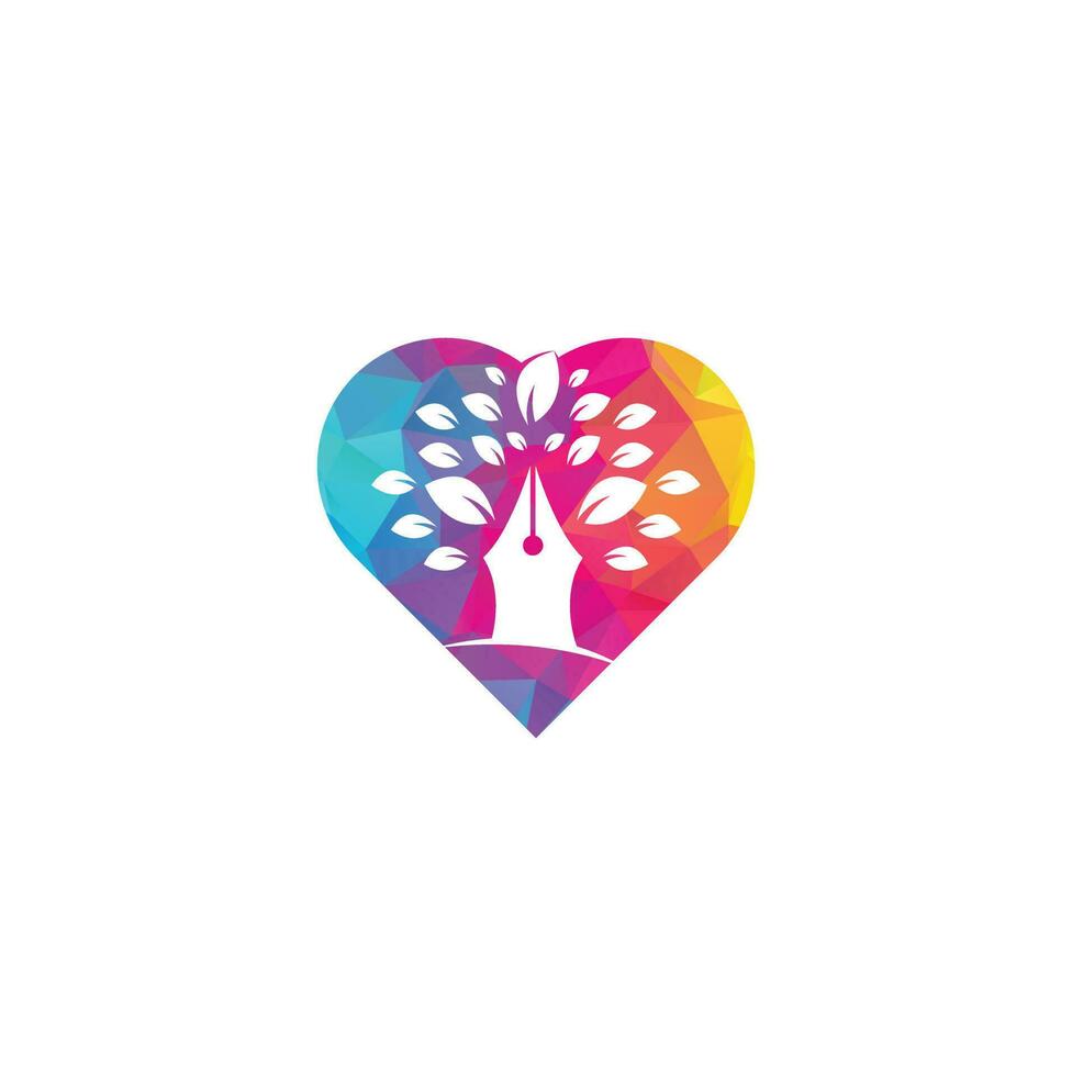 Pen tree heart shape concept logo design template. Pen Tree Leaf Creative Business Logo Design vector