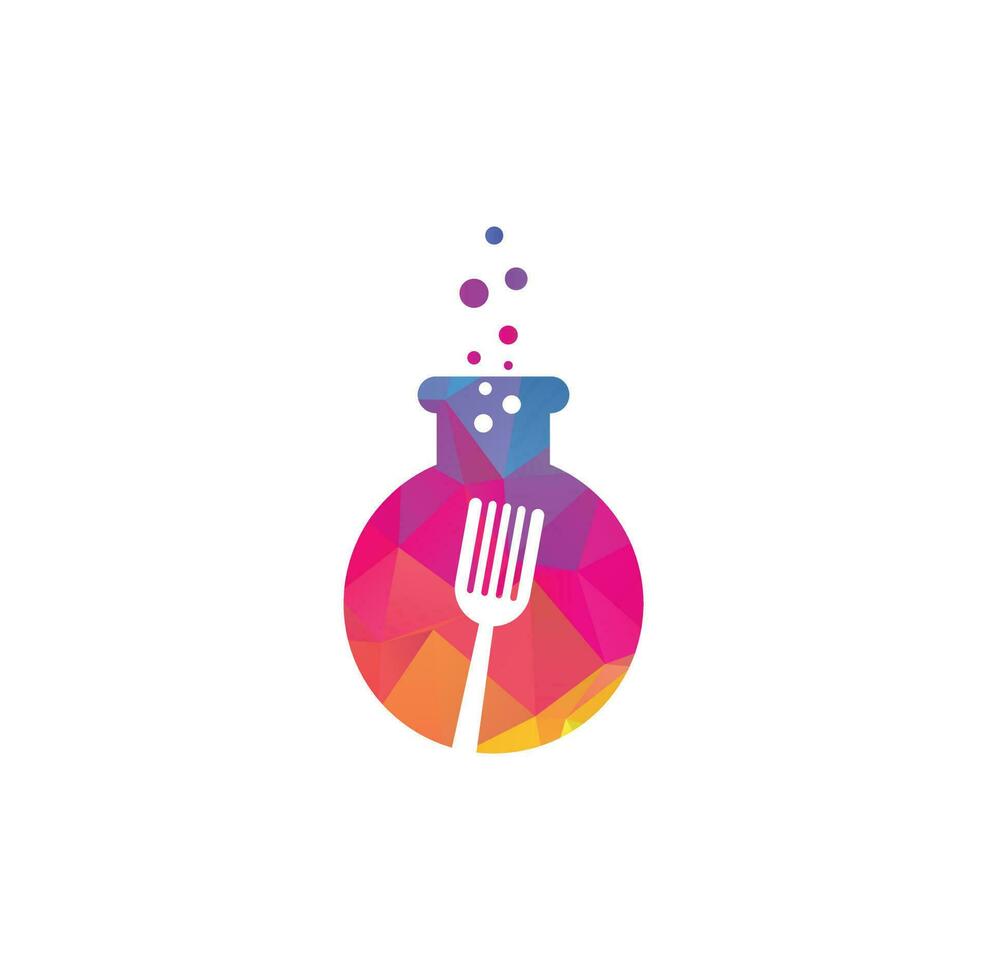 Food lab vector logo design. Lab test tube with fork and spoon.
