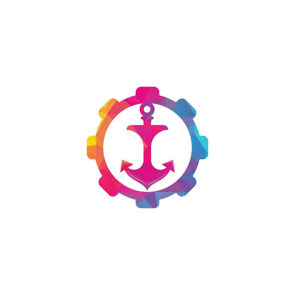 Anchor gear shape concept vector logo design.