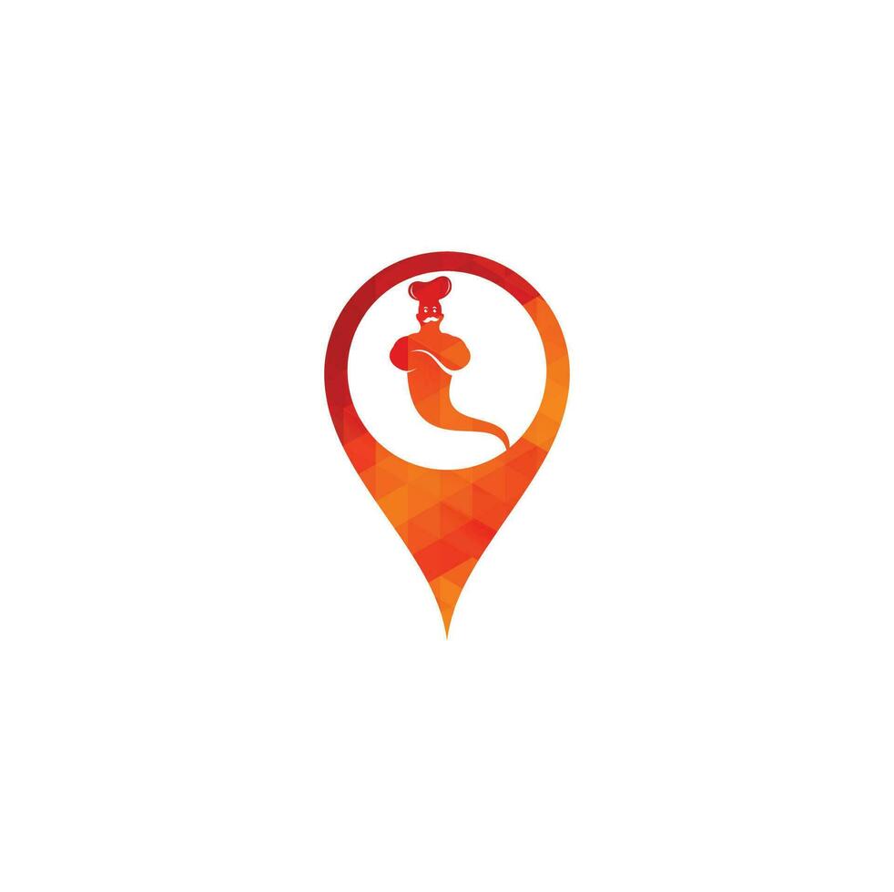 Genie food map pin shape concept logo design. Genie Food Delivery Logo Design. vector