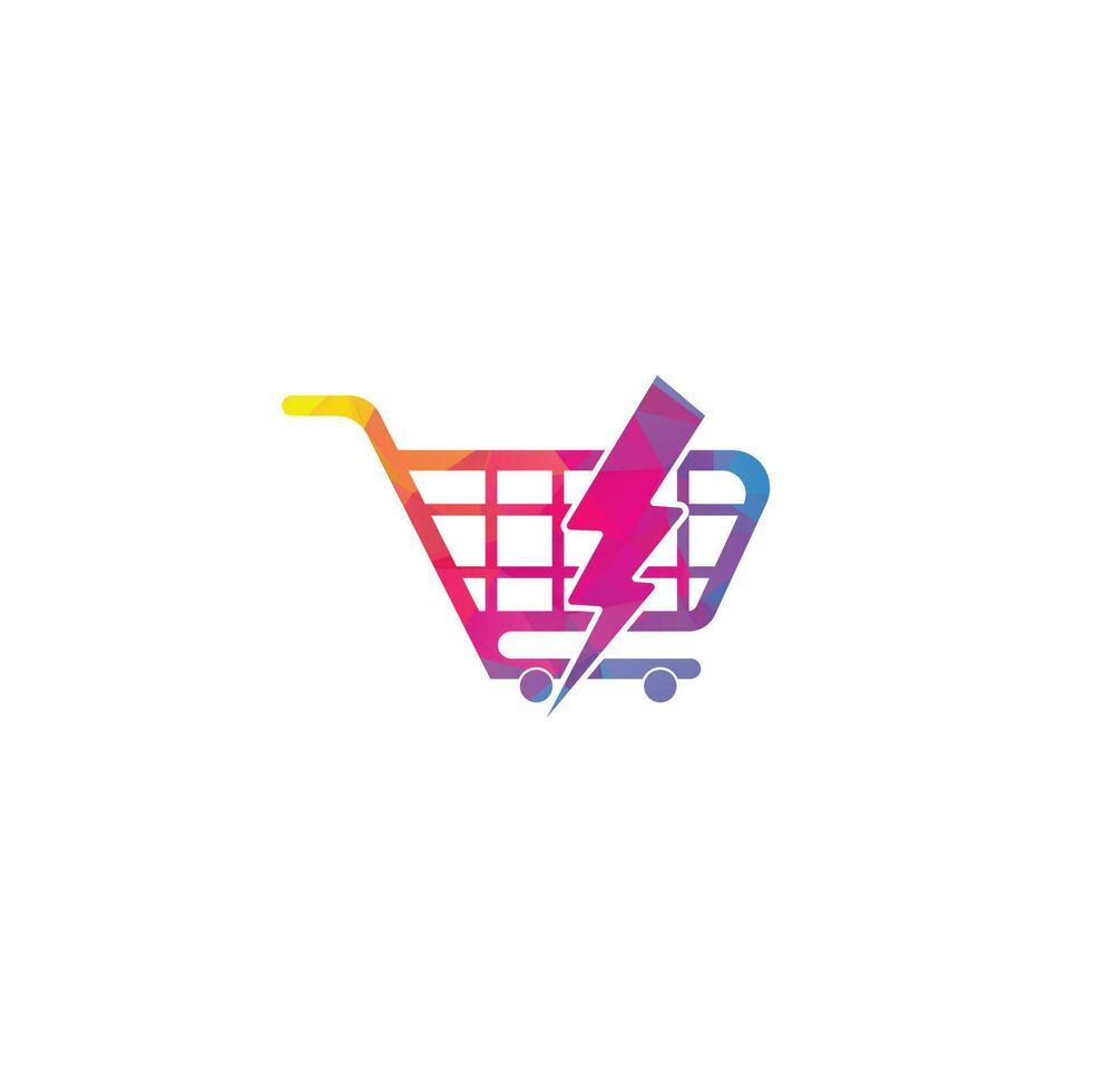 Shopping cart with flash logo icon. Cart Thunder Logo Vector Icon Illustration