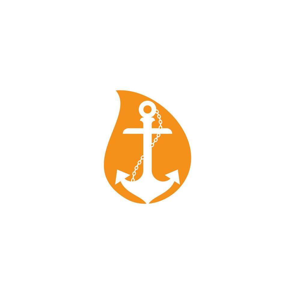 Anchor with rope drop shape logo design template. vector