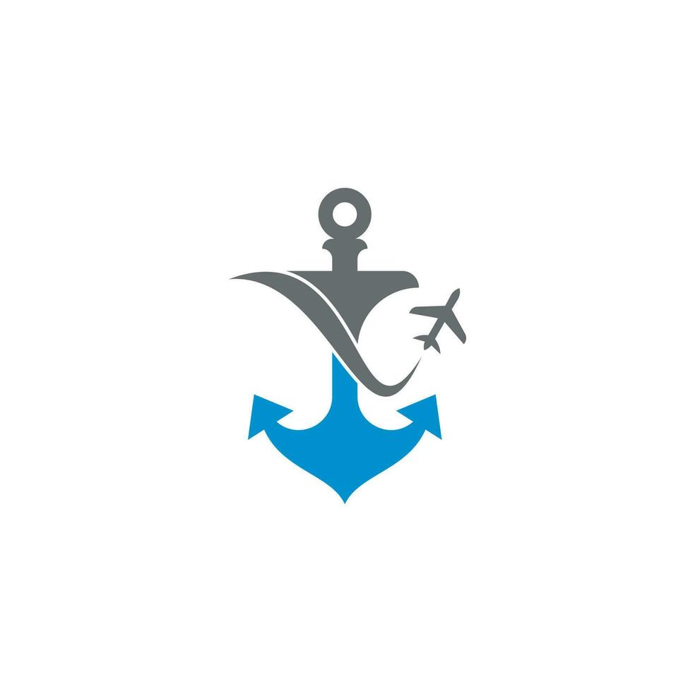 Anchor and airplane logo combination. Anchor and airplane symbol or icon. Unique travel and flight logotype design template. vector