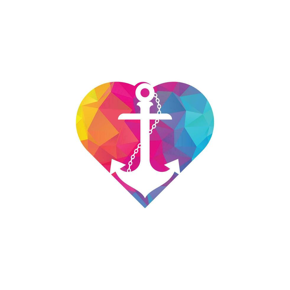Anchor with rope heart shape logo design template. vector