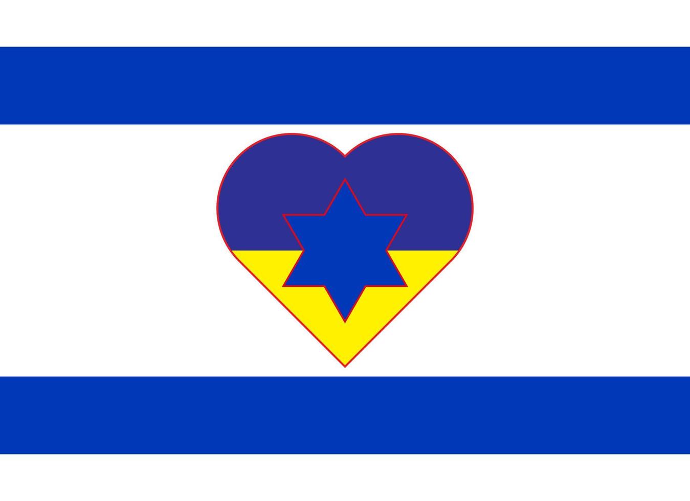 A heart painted in the colors of the flag of Ukraine on the flag of Israel. Vector illustration of a blue and yellow heart on the national symbol.