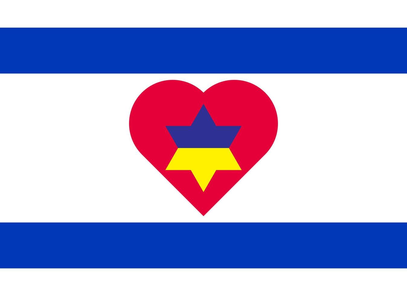 A heart painted in the colors of the flag of Ukraine on the flag of Israel. Vector illustration of a blue and yellow heart on the national symbol.