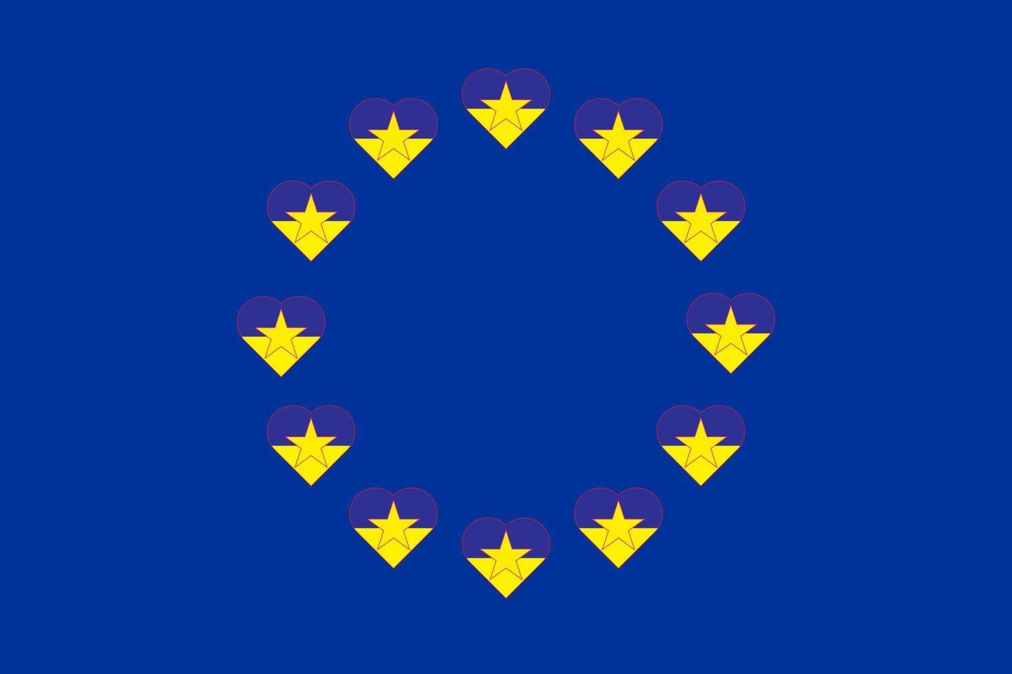Flag of Ukraine in the shape of a heart on the background of the European Union flag.Ukraine and EU concept. Vector  illustration.