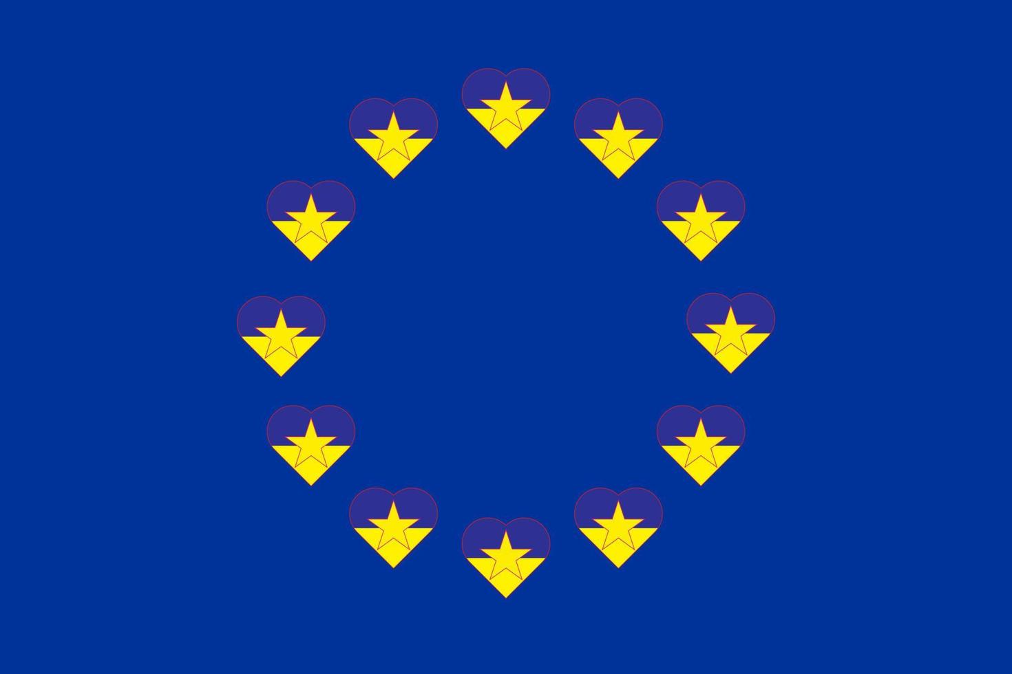 bandera de ucrania en forma de corazón en el fondo de la bandera de la unión europea. concepto de ucrania y la ue. ilustración vectorial vector