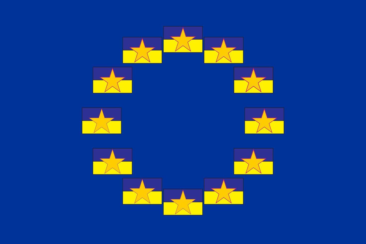 bandera de ucrania en el fondo de la bandera de la unión europea. concepto de ucrania y la ue. ilustración vectorial vector