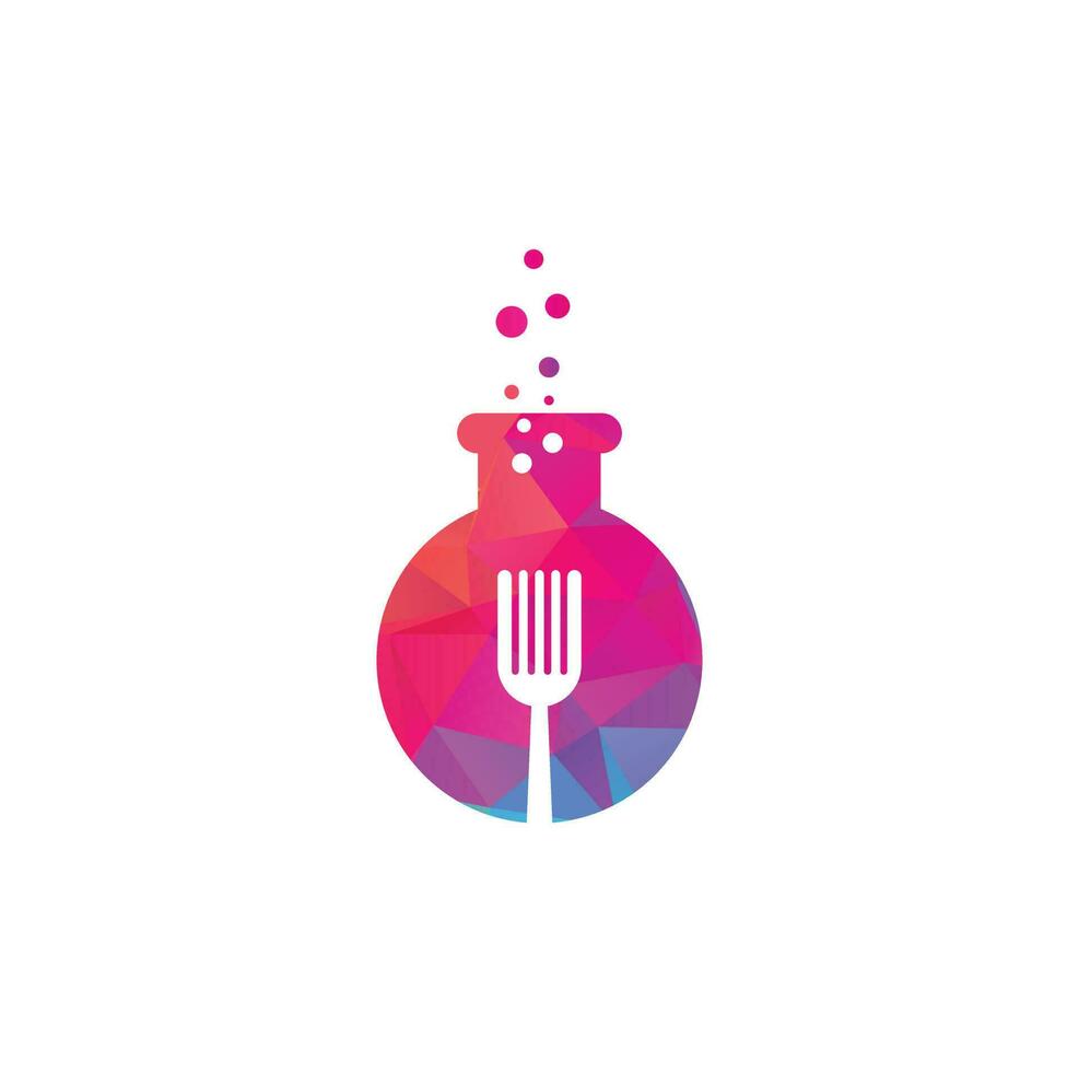 diseño de logotipo de vector de laboratorio de alimentos. tubo de ensayo de laboratorio con tenedor y cuchara.