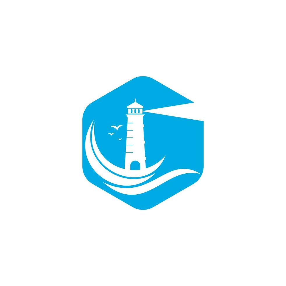 Lighthouse vector logo design. Waves Lighthouse icon logo design vector template illustration.