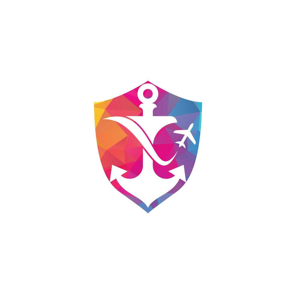 Anchor and airplane logo combination. Anchor and airplane symbol or icon. Unique travel and flight logotype design template. vector
