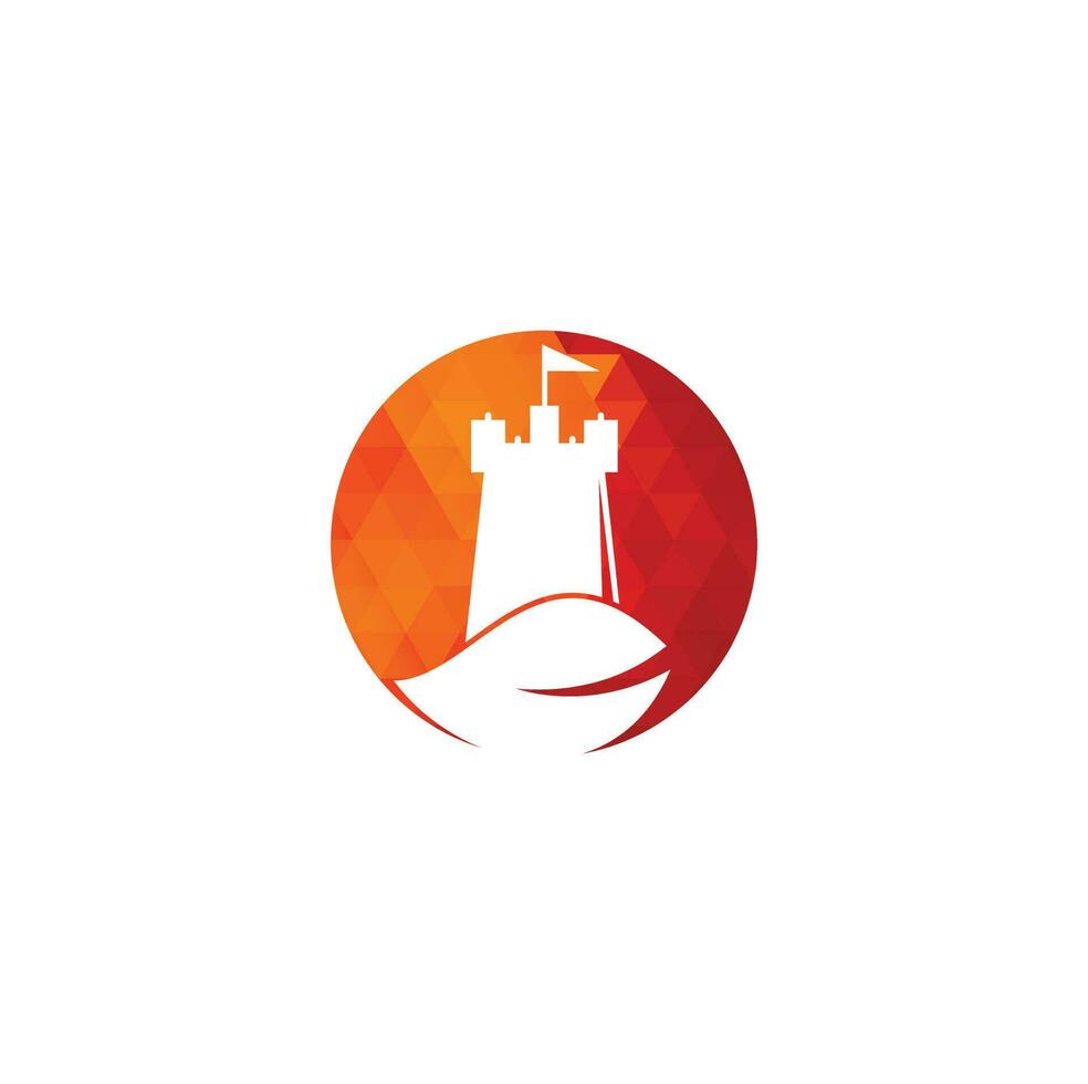 combinación de logo de castillo y hoja. torre y eco símbolo o icono. vector de concepto de diseños de logotipo de castillo de naturaleza