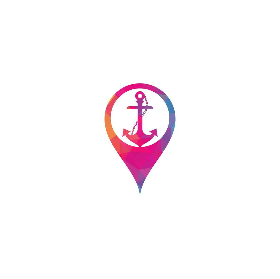 Anchor with rope map pin shape logo design template. vector