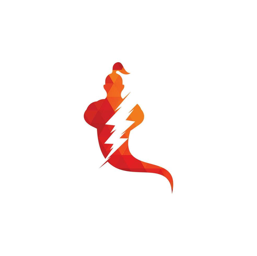 Thunder bolt Genie Logo Design. Magic Fantasy genie concept logo. vector