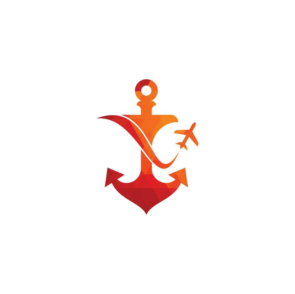 Anchor and airplane logo combination. Anchor and airplane symbol or icon. Unique travel and flight logotype design template. vector