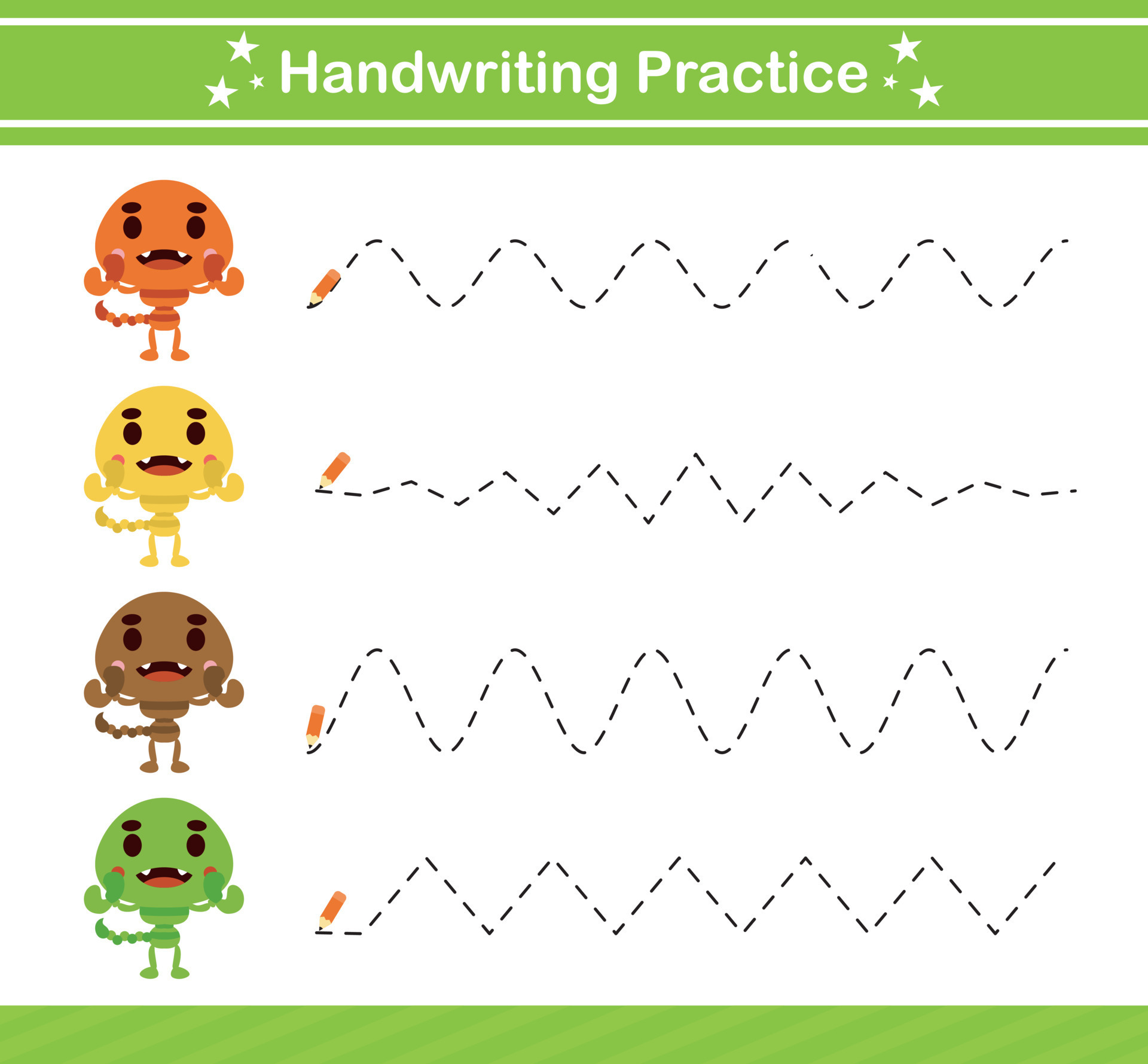 Kids handwriting practice game. Educational children handwriting practical  cards, children learning game vector illustration. Writing practice Stock  Vector Image & Art - Alamy