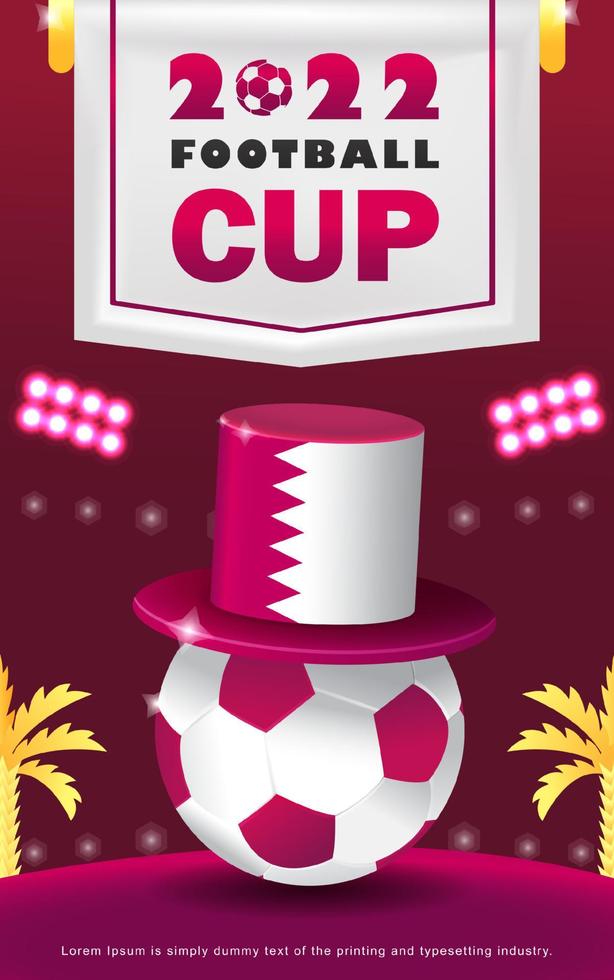 Copa de fútbol 2022, ilustración 3d de una pelota con sombrero vector