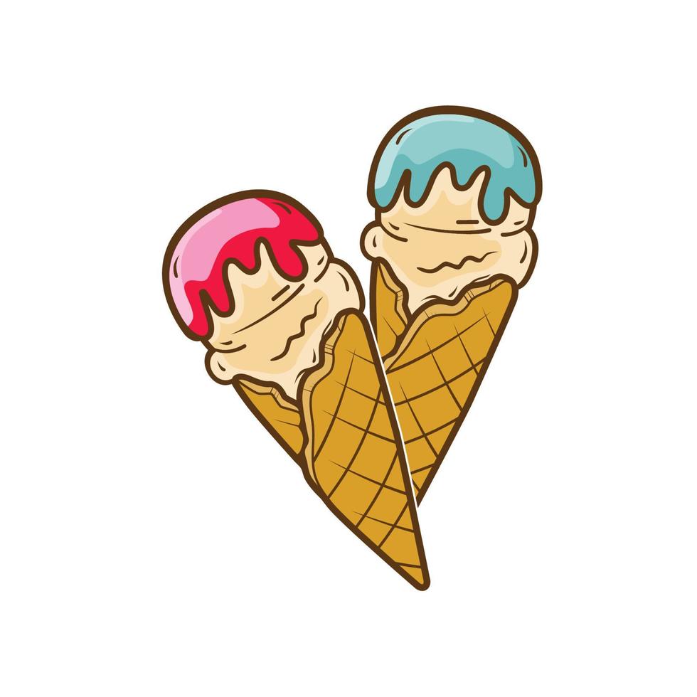 Sweet ice cream in a waffle cone isolated on a white background