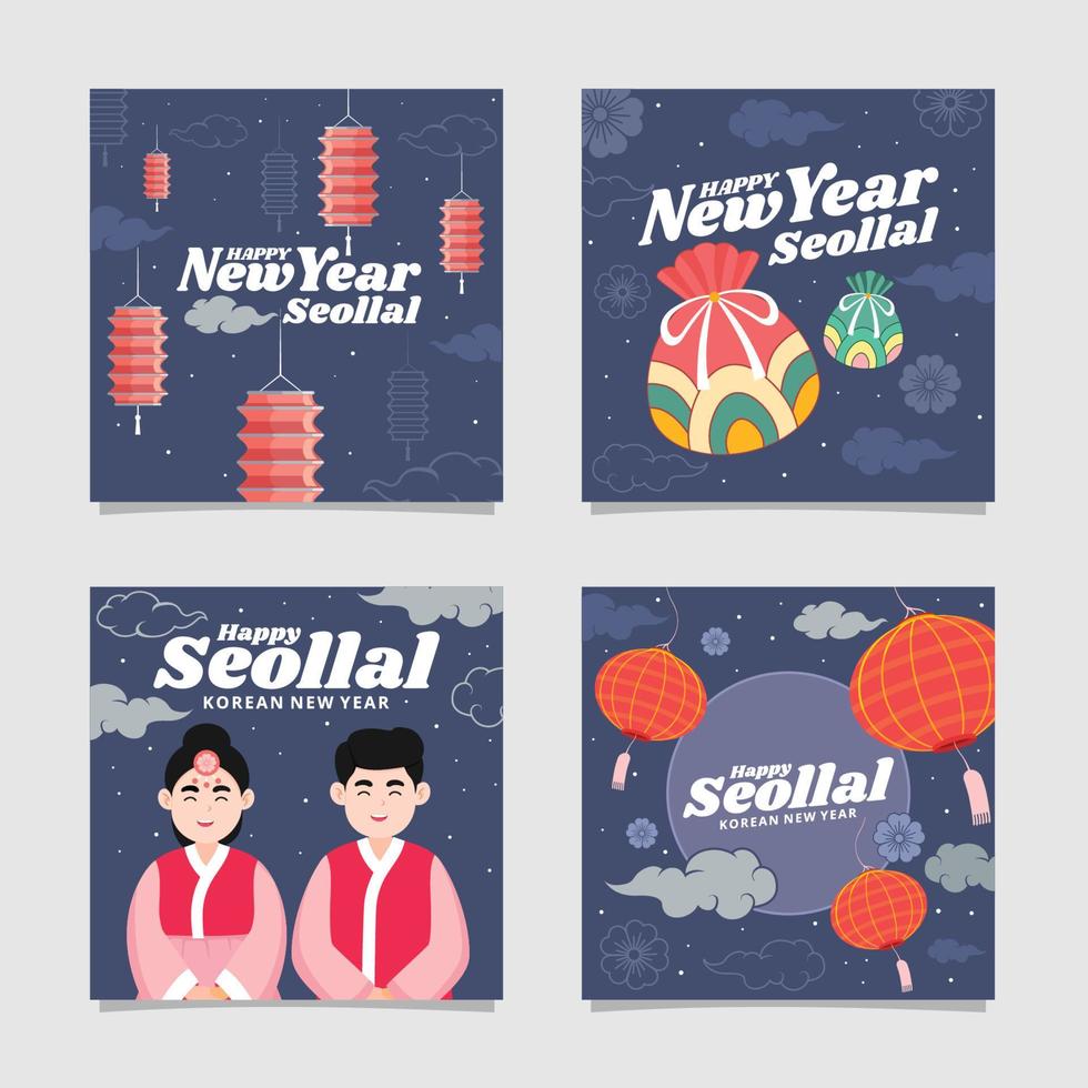 plantilla de publicación de redes sociales de festividad feliz seollal vector