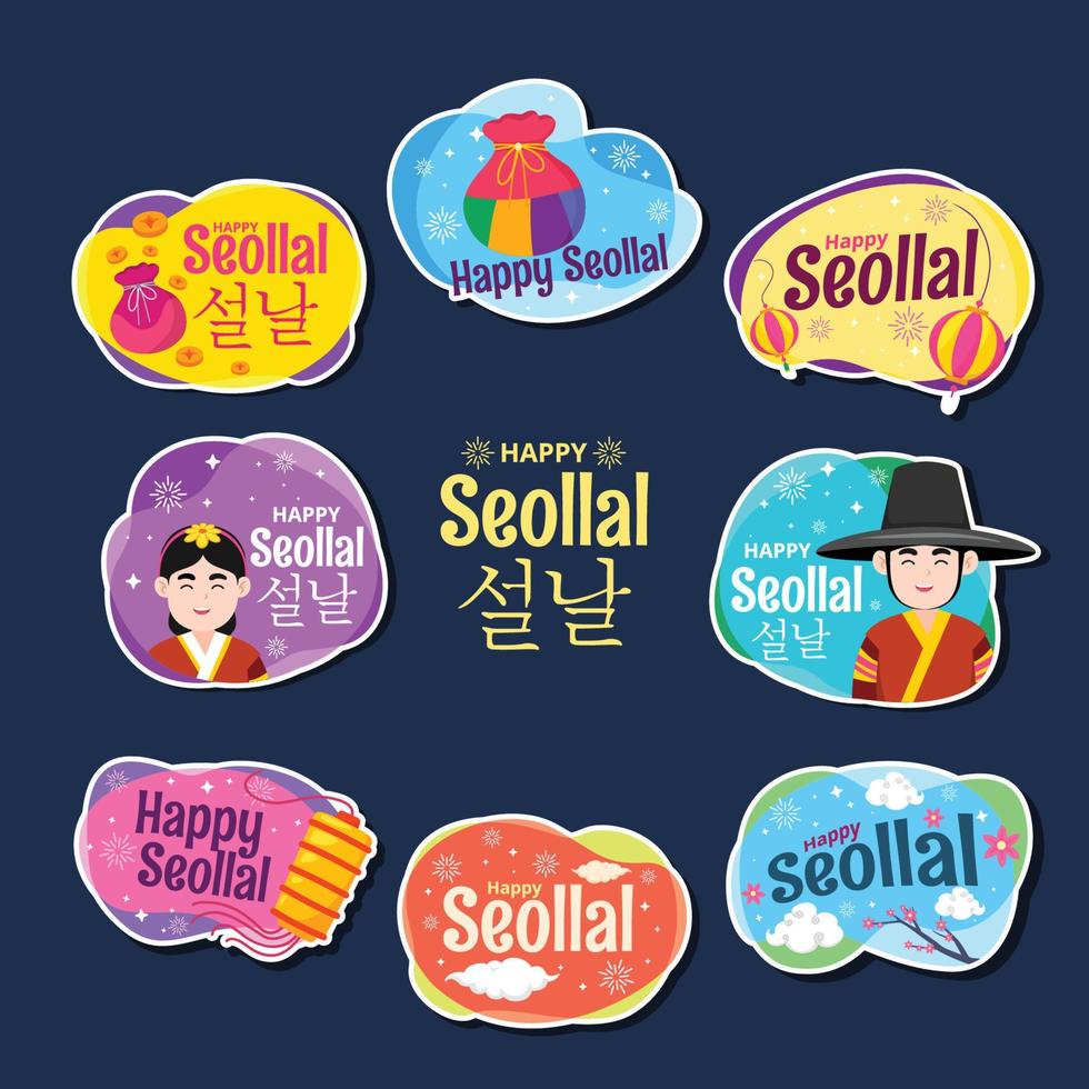 conjunto de pegatinas de saludo feliz seollal vector