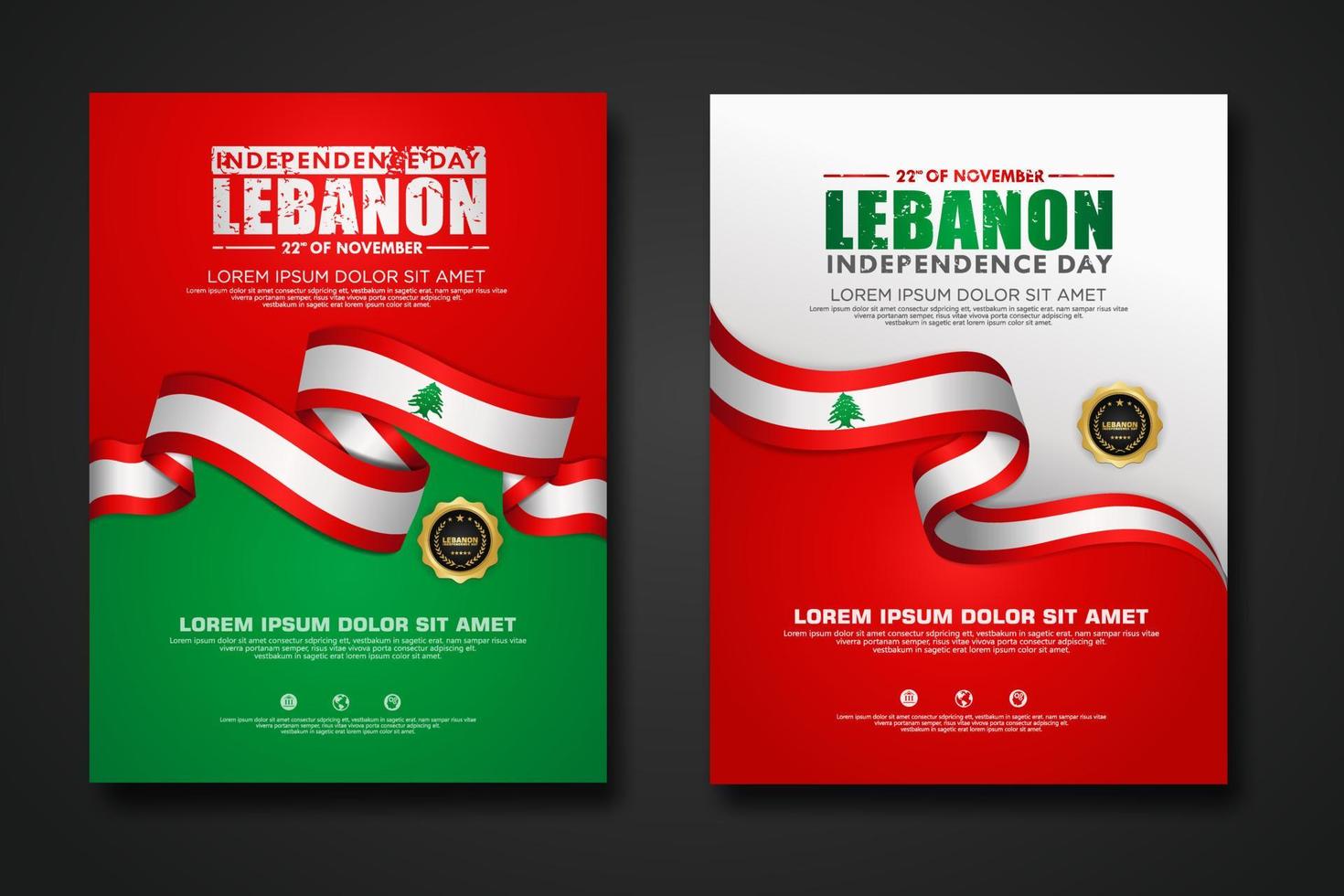 Set poster design Lebanon Independence day background template vector