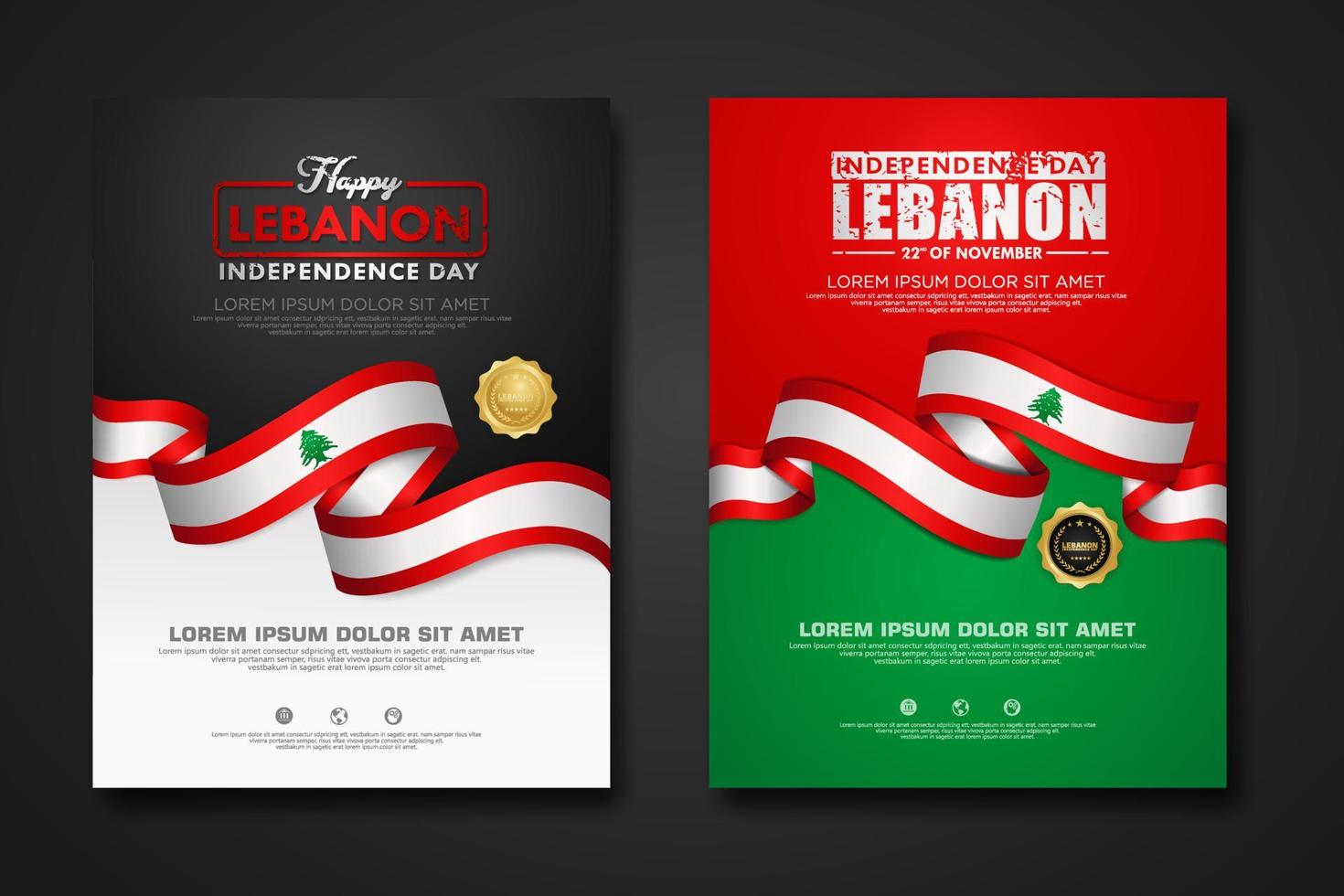 Set poster design Lebanon Independence day background template vector